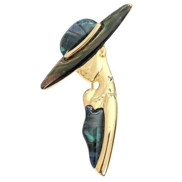 Park Lane Gold Tone Faux Abalone Lady In Hat Bust Brooch Pin, Signed L834 - Picture 9 of 9